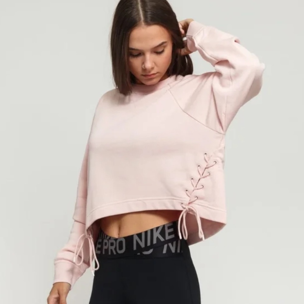 Nike Women's Light Pink Lace-Up Cropped Sweatshirt
